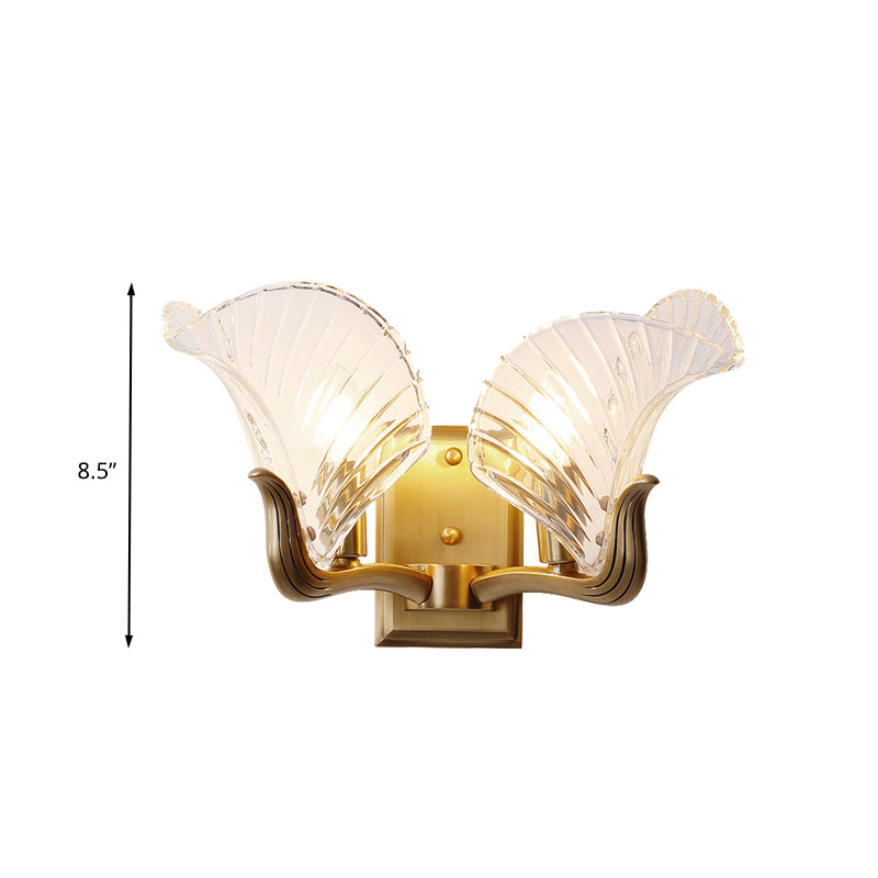 Gold 1/2 Lights Wall Lighting Retro Clear Prismatic Glass Leaf Wall Mount Light for Bedroom Clearhalo 'Wall Lamps & Sconces' 'Wall Lights' Lighting' 316744