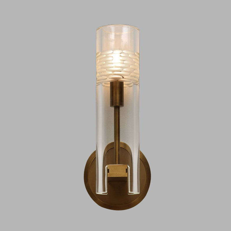 Clear Crystal Gold Wall Lamp Cylinder 1 Bulb Traditional Wall Lighting Fixture for Living Room Gold Clearhalo 'Wall Lamps & Sconces' 'Wall Lights' Lighting' 316748