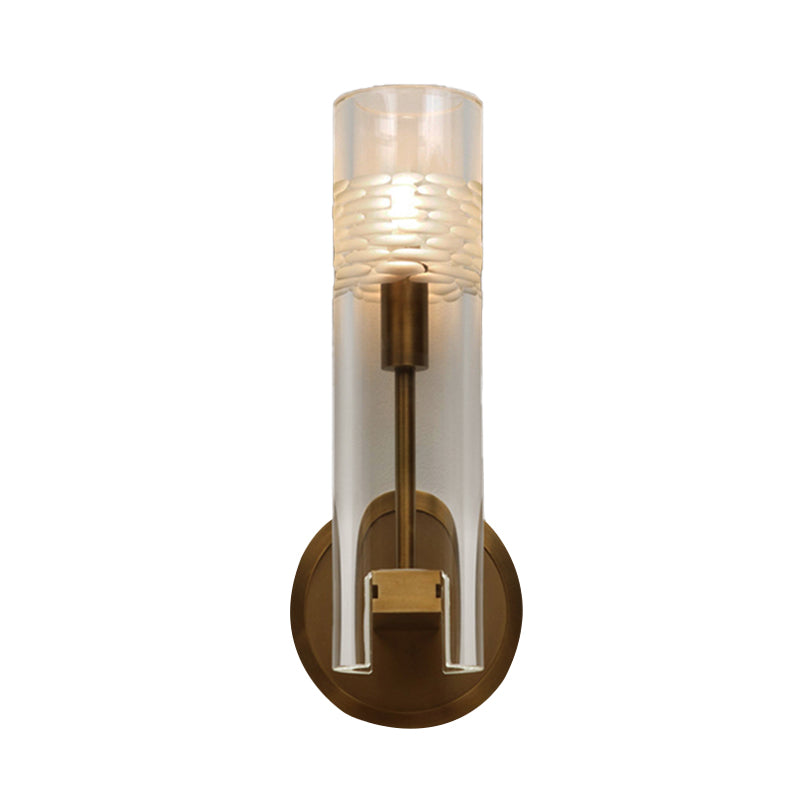 Clear Crystal Gold Wall Lamp Cylinder 1 Bulb Traditional Wall Lighting Fixture for Living Room Clearhalo 'Wall Lamps & Sconces' 'Wall Lights' Lighting' 316751