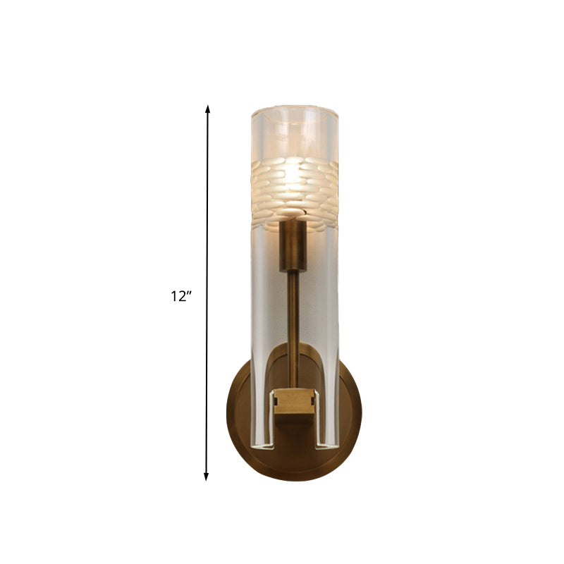 Clear Crystal Gold Wall Lamp Cylinder 1 Bulb Traditional Wall Lighting Fixture for Living Room Clearhalo 'Wall Lamps & Sconces' 'Wall Lights' Lighting' 316752