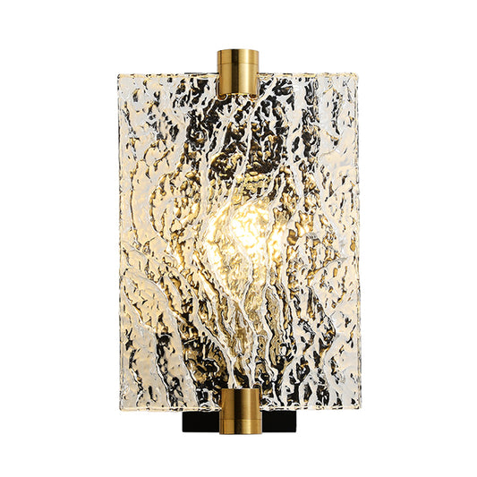 Traditionalism Rectangular Wall Mount Lamp 1 Head Clear Ripple Glass Wall Sconce Lighting for Living Room Clearhalo 'Wall Lamps & Sconces' 'Wall Lights' Lighting' 316753