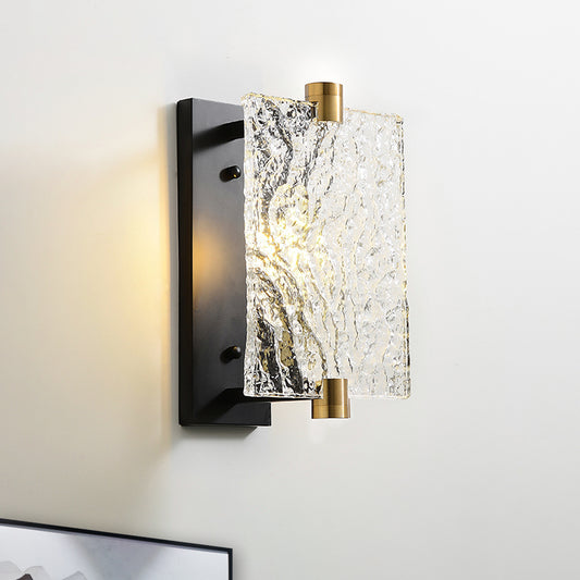 Traditionalism Rectangular Wall Mount Lamp 1 Head Clear Ripple Glass Wall Sconce Lighting for Living Room Clearhalo 'Wall Lamps & Sconces' 'Wall Lights' Lighting' 316754