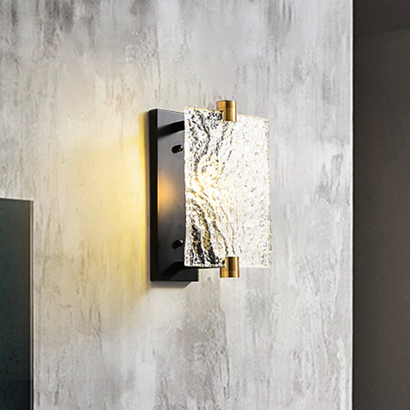 Traditionalism Rectangular Wall Mount Lamp 1 Head Clear Ripple Glass Wall Sconce Lighting for Living Room Clearhalo 'Wall Lamps & Sconces' 'Wall Lights' Lighting' 316755