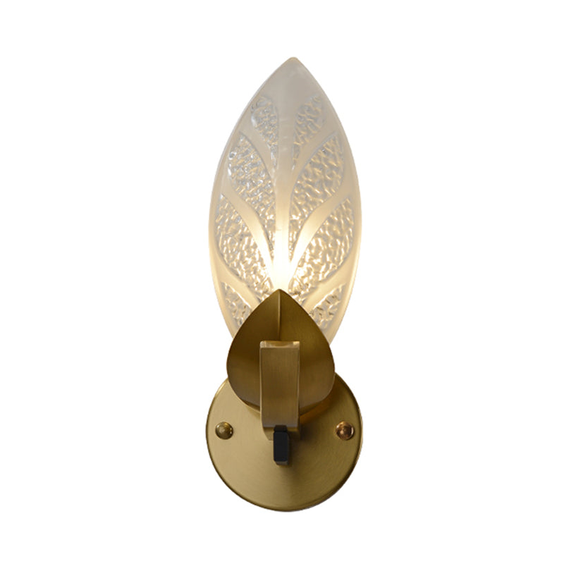 Leaf Bedroom Wall Mount Light Traditional Water Glass 1 Head Gold Wall Lighting Fixture Clearhalo 'Wall Lamps & Sconces' 'Wall Lights' Lighting' 316783