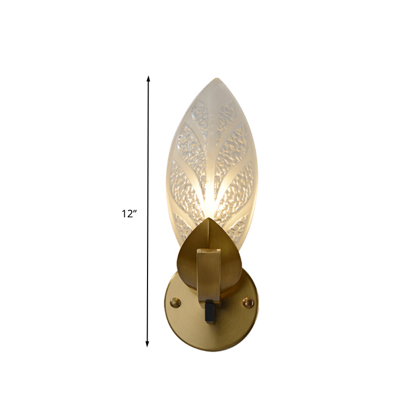 Leaf Bedroom Wall Mount Light Traditional Water Glass 1 Head Gold Wall Lighting Fixture Clearhalo 'Wall Lamps & Sconces' 'Wall Lights' Lighting' 316787