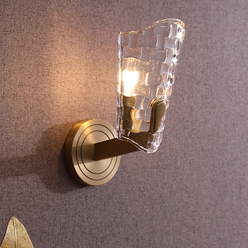 Clear Glass Curved Wall Mounted Lamp Vintage 1/2 Heads Living Room Sconce Light Fixture 1.0 Clear Clearhalo 'Wall Lamps & Sconces' 'Wall Lights' Lighting' 316788