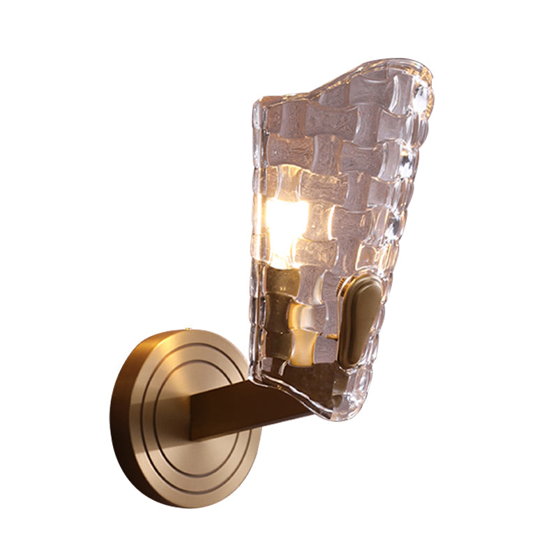 Clear Glass Curved Wall Mounted Lamp Vintage 1/2 Heads Living Room Sconce Light Fixture Clearhalo 'Wall Lamps & Sconces' 'Wall Lights' Lighting' 316790