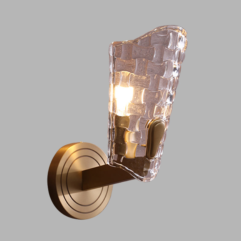 Clear Glass Curved Wall Mounted Lamp Vintage 1/2 Heads Living Room Sconce Light Fixture Clearhalo 'Wall Lamps & Sconces' 'Wall Lights' Lighting' 316791