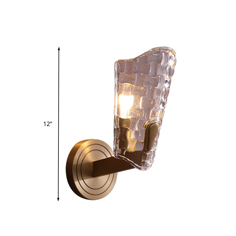 Clear Glass Curved Wall Mounted Lamp Vintage 1/2 Heads Living Room Sconce Light Fixture Clearhalo 'Wall Lamps & Sconces' 'Wall Lights' Lighting' 316792