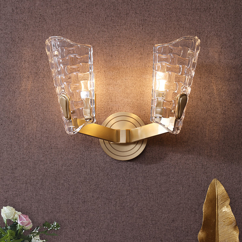 Clear Glass Curved Wall Mounted Lamp Vintage 1/2 Heads Living Room Sconce Light Fixture 2.0 Clear Clearhalo 'Wall Lamps & Sconces' 'Wall Lights' Lighting' 316793