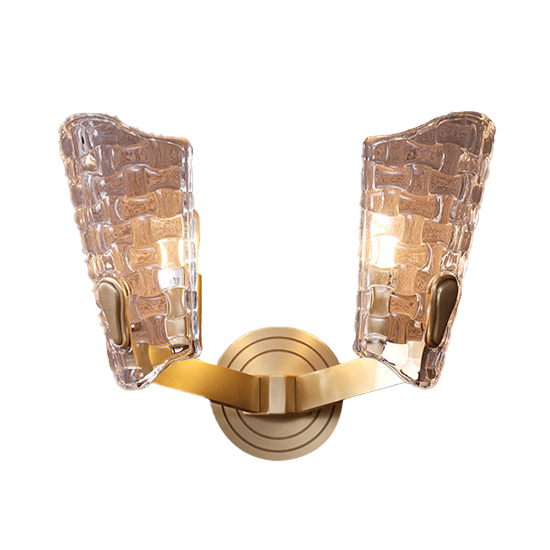 Clear Glass Curved Wall Mounted Lamp Vintage 1/2 Heads Living Room Sconce Light Fixture Clearhalo 'Wall Lamps & Sconces' 'Wall Lights' Lighting' 316795