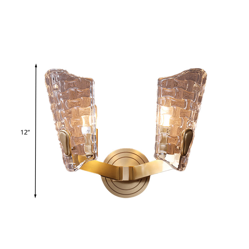 Clear Glass Curved Wall Mounted Lamp Vintage 1/2 Heads Living Room Sconce Light Fixture Clearhalo 'Wall Lamps & Sconces' 'Wall Lights' Lighting' 316796