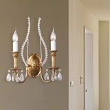 Candlestick Bedroom Sconce Light Rustic Faceted Crystal 1/2 Heads Brass Wall Lighting Fixture Clearhalo 'Wall Lamps & Sconces' 'Wall Lights' Lighting' 316905