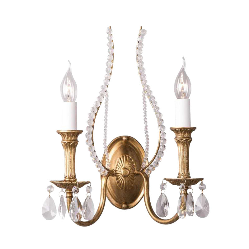 Candlestick Bedroom Sconce Light Rustic Faceted Crystal 1/2 Heads Brass Wall Lighting Fixture Clearhalo 'Wall Lamps & Sconces' 'Wall Lights' Lighting' 316907