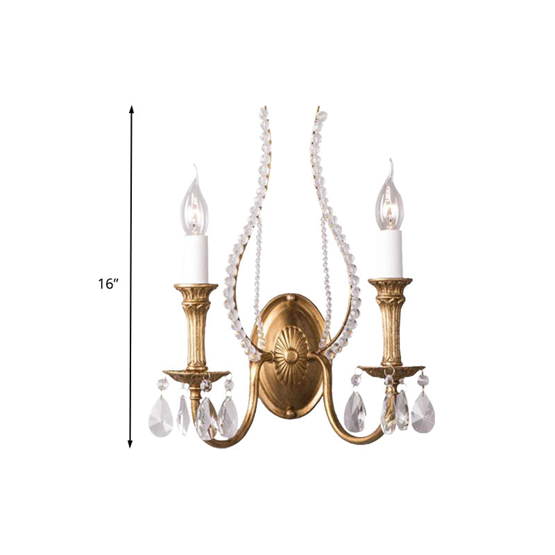 Candlestick Bedroom Sconce Light Rustic Faceted Crystal 1/2 Heads Brass Wall Lighting Fixture Clearhalo 'Wall Lamps & Sconces' 'Wall Lights' Lighting' 316908