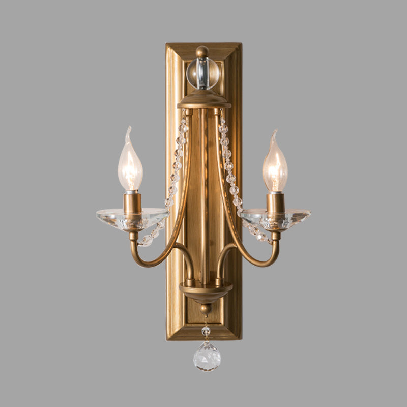 2 Lights Candle Wall Lighting Rural Gold/Silver Metal Wall Light Fixture with Crystal Ball for Bedroom Clearhalo 'Wall Lamps & Sconces' 'Wall Lights' Lighting' 316931