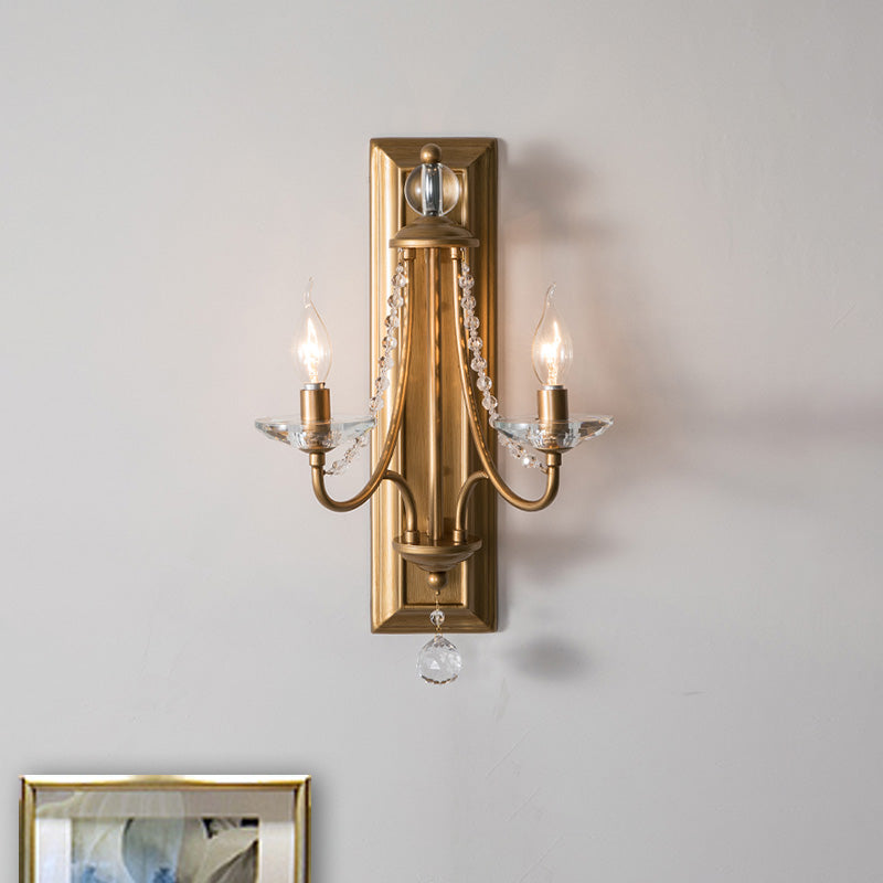 2 Lights Candle Wall Lighting Rural Gold/Silver Metal Wall Light Fixture with Crystal Ball for Bedroom Clearhalo 'Wall Lamps & Sconces' 'Wall Lights' Lighting' 316932