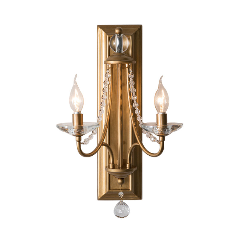 2 Lights Candle Wall Lighting Rural Gold/Silver Metal Wall Light Fixture with Crystal Ball for Bedroom Clearhalo 'Wall Lamps & Sconces' 'Wall Lights' Lighting' 316934