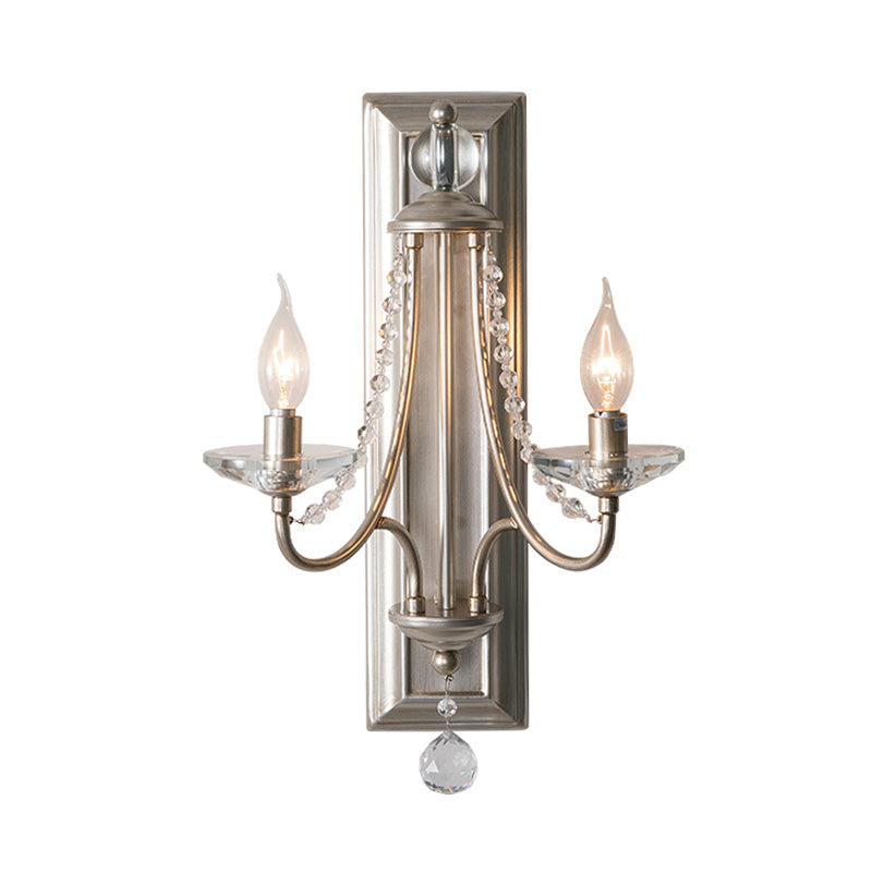 2 Lights Candle Wall Lighting Rural Gold/Silver Metal Wall Light Fixture with Crystal Ball for Bedroom Clearhalo 'Wall Lamps & Sconces' 'Wall Lights' Lighting' 316938