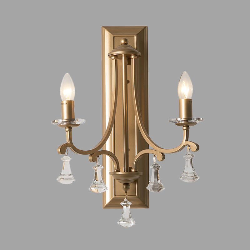 Gold 2 Bulbs Wall Lamp Retro Faceted Crystal Candelabra Wall Mount Light for Living Room Gold Clearhalo 'Wall Lamps & Sconces' 'Wall Lights' Lighting' 316961