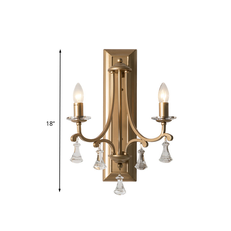 Gold 2 Bulbs Wall Lamp Retro Faceted Crystal Candelabra Wall Mount Light for Living Room Clearhalo 'Wall Lamps & Sconces' 'Wall Lights' Lighting' 316965