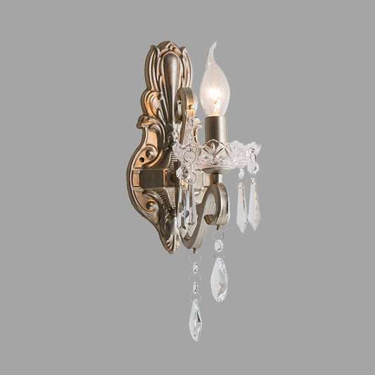 Crystal Candlestick Wall Mounted Lamp Retro 1/2 Bulbs Living Room Sconce Light Fixture in Silver Clearhalo 'Wall Lamps & Sconces' 'Wall Lights' Lighting' 316966