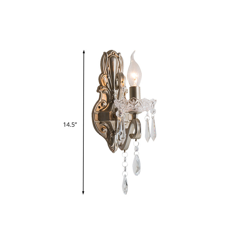 Crystal Candlestick Wall Mounted Lamp Retro 1/2 Bulbs Living Room Sconce Light Fixture in Silver Clearhalo 'Wall Lamps & Sconces' 'Wall Lights' Lighting' 316970