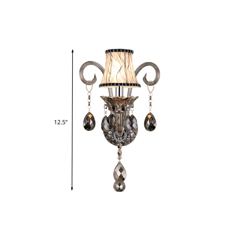 1/2-Head Fabric Wall Sconce Traditionalist Chrome Bell Bedroom Wall Mounted Light with Crystal Draping Clearhalo 'Wall Lamps & Sconces' 'Wall Lights' Lighting' 316984