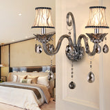 1/2-Head Fabric Wall Sconce Traditionalist Chrome Bell Bedroom Wall Mounted Light with Crystal Draping Clearhalo 'Wall Lamps & Sconces' 'Wall Lights' Lighting' 316986