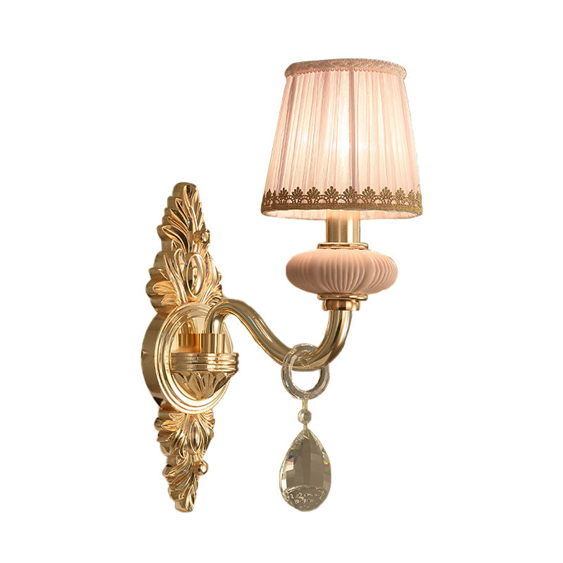 Barrel Bedroom Wall Light Sconce Traditional Fabric 1/2 Heads Pink/Blue Wall Lighting Fixture with Crystal Accent Clearhalo 'Wall Lamps & Sconces' 'Wall Lights' Lighting' 317013