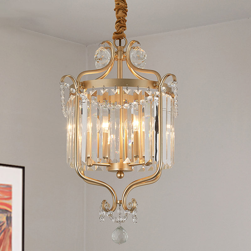 Gold 3 Lights Chandelier Lamp Simple Crystal Candle-Style Pendant Light Fixture for Living Room Clearhalo 'Ceiling Lights' 'Chandeliers' Lighting' options 317076