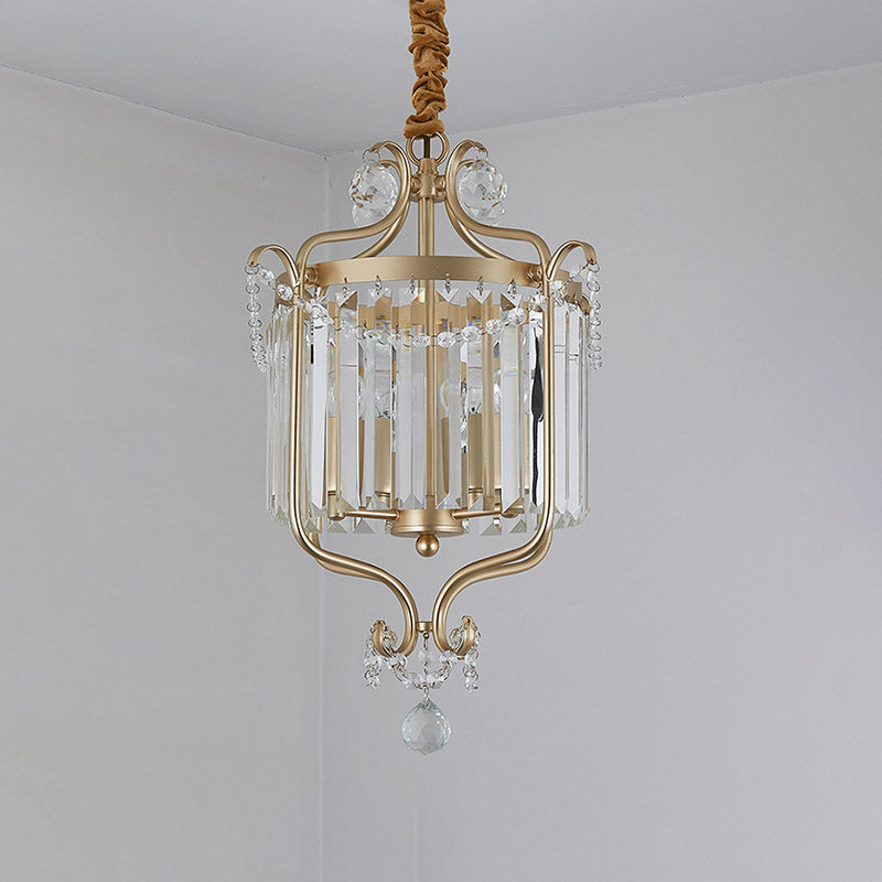 Gold 3 Lights Chandelier Lamp Simple Crystal Candle-Style Pendant Light Fixture for Living Room Clearhalo 'Ceiling Lights' 'Chandeliers' Lighting' options 317077