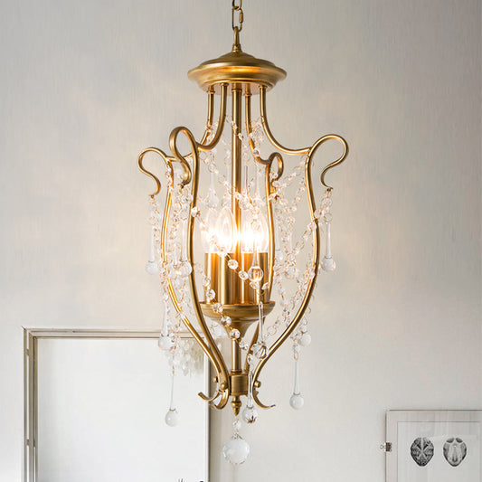 Gold Candle Chandelier Light Fixture Countryside 4 Lights Living Room Hanging Lamp Kit Clearhalo 'Ceiling Lights' 'Chandeliers' Lighting' options 317085