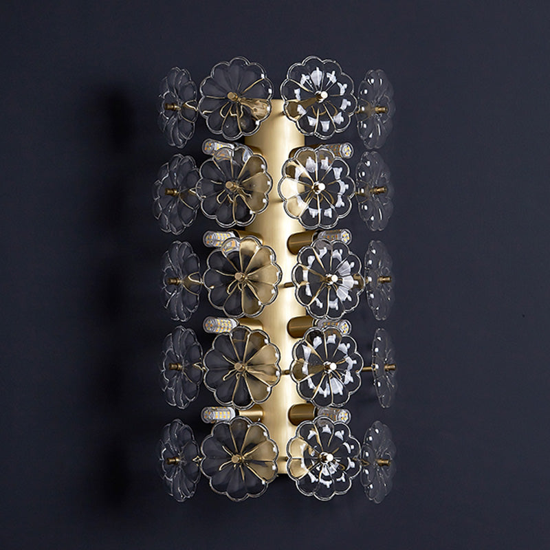 Minimalist 3 Bulbs Sconce Light Gold Floral Wall Mount Lighting with Crystal Shade for Bedroom Clearhalo 'Modern wall lights' 'Modern' 'Wall Lamps & Sconces' 'Wall Lights' Lighting' 317090