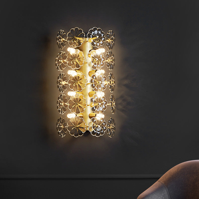 Minimalist 3 Bulbs Sconce Light Gold Floral Wall Mount Lighting with Crystal Shade for Bedroom Clearhalo 'Modern wall lights' 'Modern' 'Wall Lamps & Sconces' 'Wall Lights' Lighting' 317091