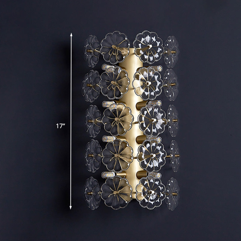 Minimalist 3 Bulbs Sconce Light Gold Floral Wall Mount Lighting with Crystal Shade for Bedroom Clearhalo 'Modern wall lights' 'Modern' 'Wall Lamps & Sconces' 'Wall Lights' Lighting' 317094