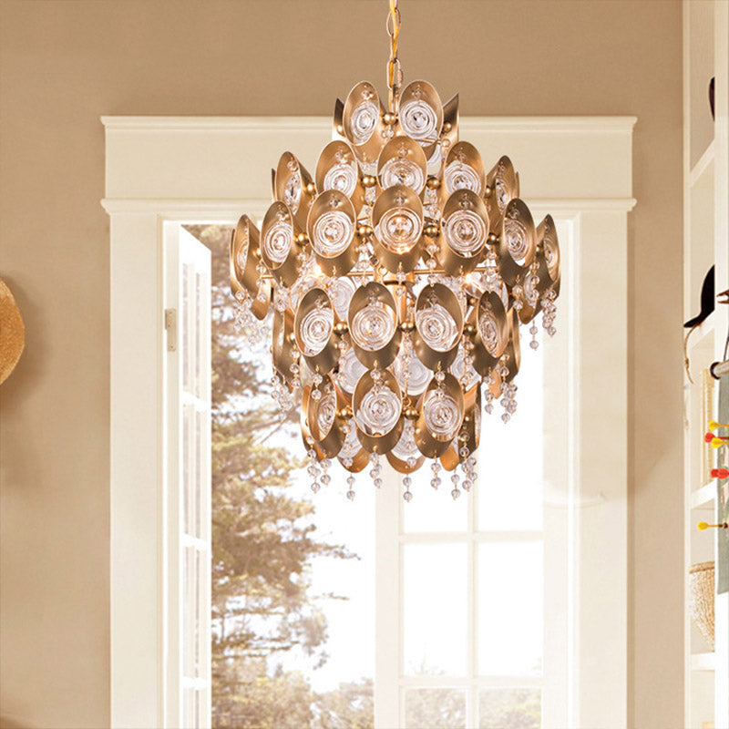 5 Lights Chandelier Traditional-Style Round Crystal Hanging Pendant Light in Gold Clearhalo 'Ceiling Lights' 'Chandeliers' Lighting' options 317095