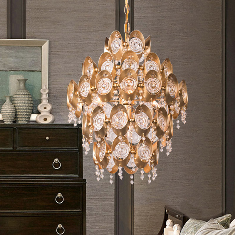 5 Lights Chandelier Traditional-Style Round Crystal Hanging Pendant Light in Gold Clearhalo 'Ceiling Lights' 'Chandeliers' Lighting' options 317096