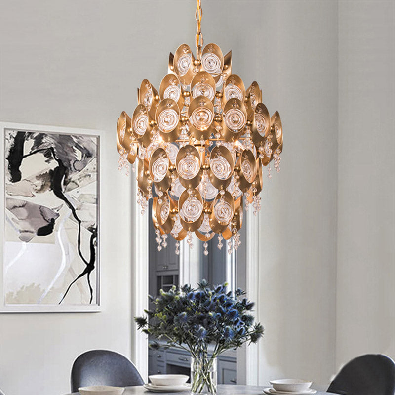 5 Lights Chandelier Traditional-Style Round Crystal Hanging Pendant Light in Gold Clearhalo 'Ceiling Lights' 'Chandeliers' Lighting' options 317097