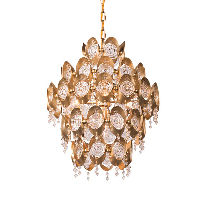 5 Lights Chandelier Traditional-Style Round Crystal Hanging Pendant Light in Gold Clearhalo 'Ceiling Lights' 'Chandeliers' Lighting' options 317098