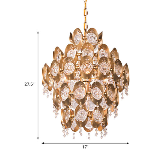 5 Lights Chandelier Traditional-Style Round Crystal Hanging Pendant Light in Gold Clearhalo 'Ceiling Lights' 'Chandeliers' Lighting' options 317099