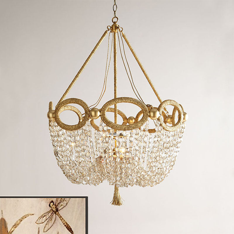 Simple Basket Chandelier Light Fixture 4 Lights Crystal Pendant Lighting in Gold for Living Room Clearhalo 'Ceiling Lights' 'Chandeliers' Lighting' options 317101