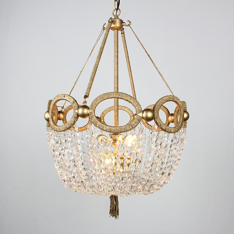 Simple Basket Chandelier Light Fixture 4 Lights Crystal Pendant Lighting in Gold for Living Room Clearhalo 'Ceiling Lights' 'Chandeliers' Lighting' options 317102