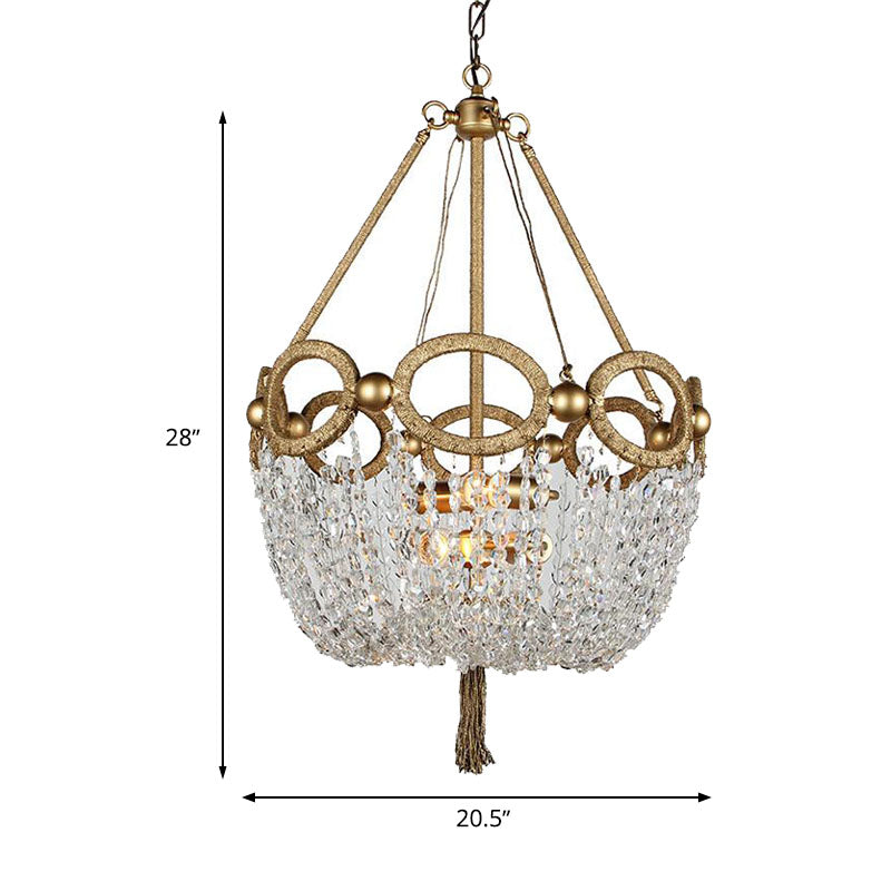 Simple Basket Chandelier Light Fixture 4 Lights Crystal Pendant Lighting in Gold for Living Room Clearhalo 'Ceiling Lights' 'Chandeliers' Lighting' options 317104