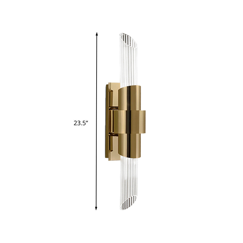 2 Lights Bedroom Wall Lamp Modern Gold Wall Mount Light with Tube Prismatic Crystal Shade Clearhalo 'Cast Iron' 'Glass' 'Industrial' 'Modern wall lights' 'Modern' 'Tiffany' 'Traditional wall lights' 'Wall Lamps & Sconces' 'Wall Lights' Lighting' 317109