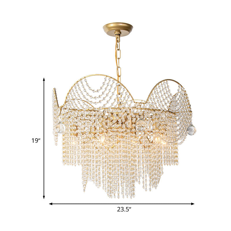 7 Lights Chandelier Lighting Rural Layered Crystal Hanging Pendant Light in Gold for Living Room Clearhalo 'Ceiling Lights' 'Chandeliers' Lighting' options 317114