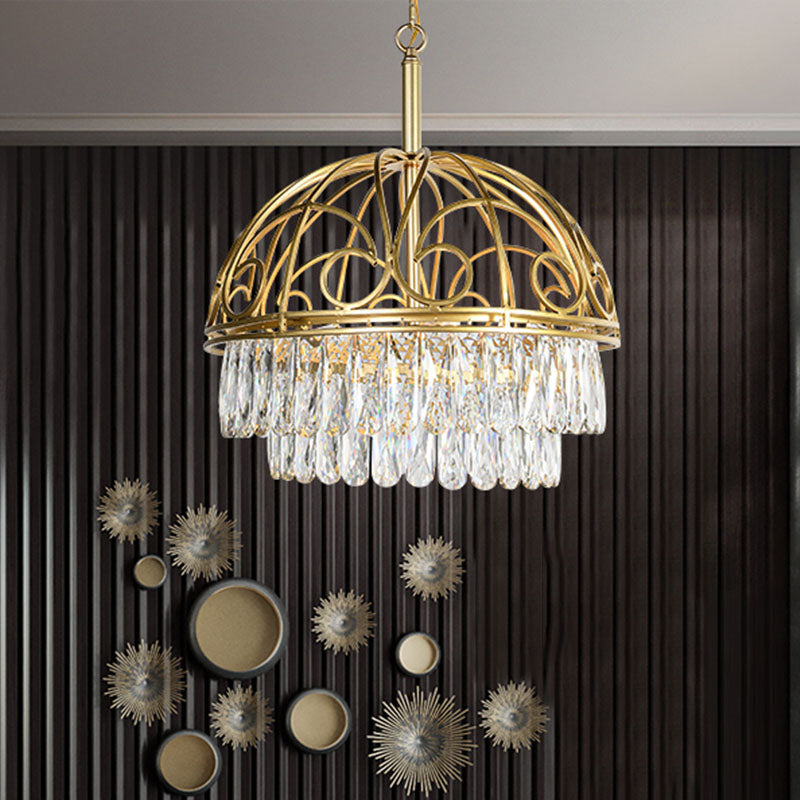 Domed Crystal Chandelier Lamp Lodge 6 Lights Living Room Ceiling Hang Fixture in Gold Clearhalo 'Ceiling Lights' 'Chandeliers' Lighting' options 317120