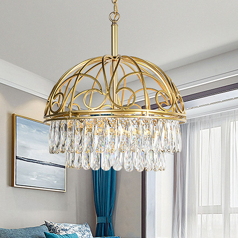 Domed Crystal Chandelier Lamp Lodge 6 Lights Living Room Ceiling Hang Fixture in Gold Clearhalo 'Ceiling Lights' 'Chandeliers' Lighting' options 317121