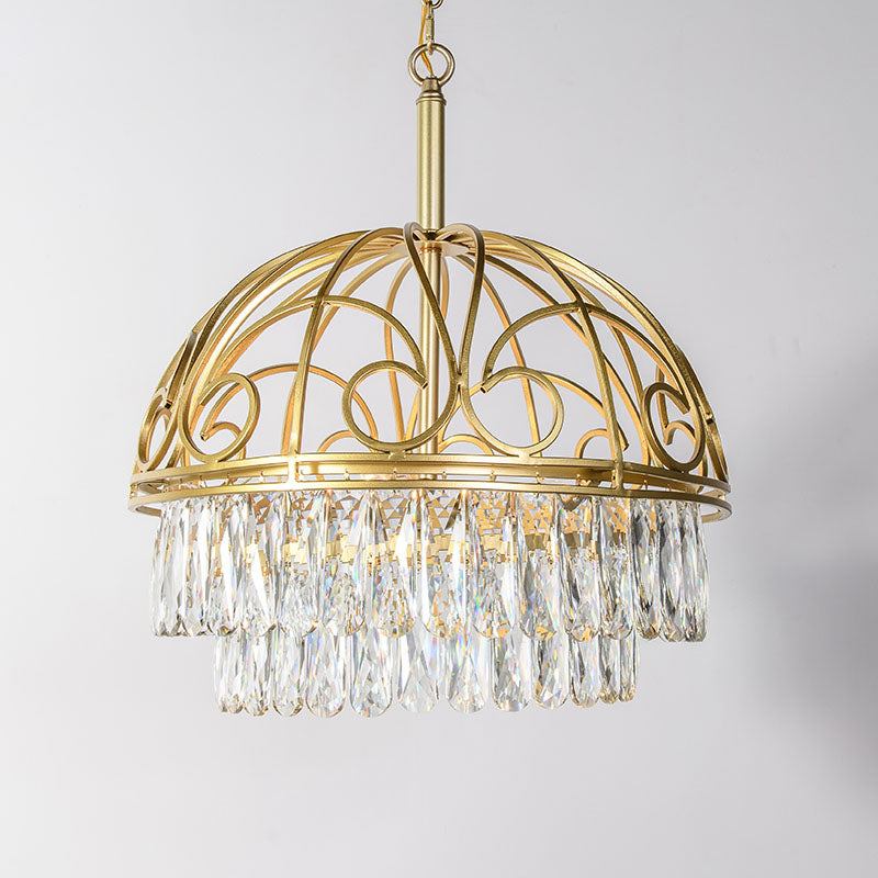 Domed Crystal Chandelier Lamp Lodge 6 Lights Living Room Ceiling Hang Fixture in Gold Clearhalo 'Ceiling Lights' 'Chandeliers' Lighting' options 317122