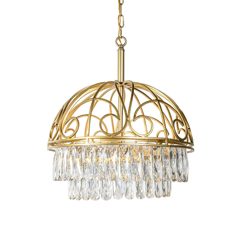 Domed Crystal Chandelier Lamp Lodge 6 Lights Living Room Ceiling Hang Fixture in Gold Clearhalo 'Ceiling Lights' 'Chandeliers' Lighting' options 317123